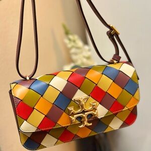 Tory Burch Small Eleanor Woven Leather Convertible Shoulder Bag in Multicolor